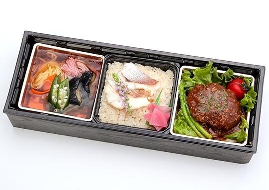 笑福箱 特選和牛粗挽きハンバーグとお蕎麦の鯛めし御膳