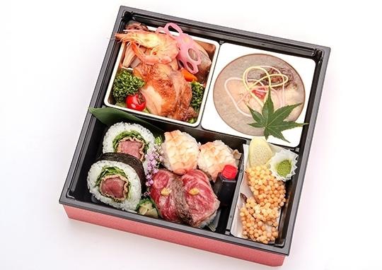 大輪箱 真鯛のみぞれあんかけと特選和牛握り盛り合わせ